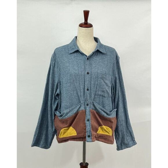 FLUX BENE OS S M Blue Sketchbook Jacket Cotton Corduroy Flannel Top Shacket Fall - Picture 7 of 8